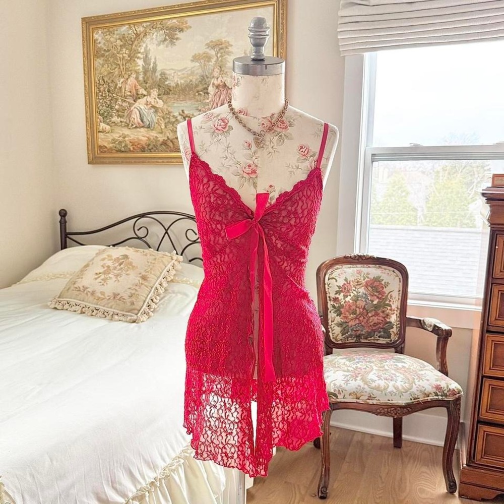 slip  Y2K lane bryant red lace babydoll dress size 18‎